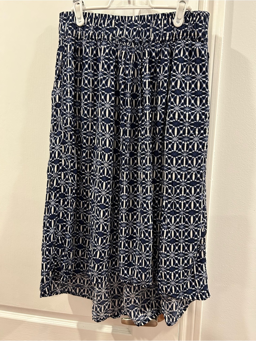 Joe Fresh Navy and White Geometric Asymmetrical Midi Skirt